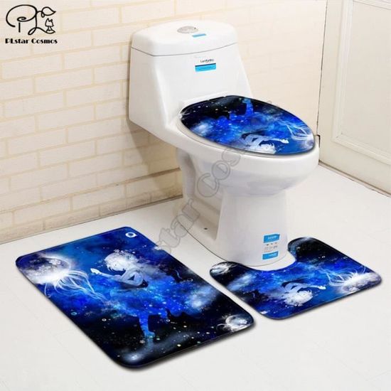 Abattant Wc,Galaxy motif drôle 3D imprimé salle de bain piédestal tapis couvercle toilette couverture bain tapis ensemble - Type 3