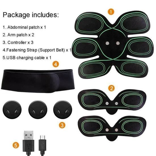 Ceinture électrostimulation Abdominale – Stimulateur Musculaire EMS, 10 Modes, Rechargeable USB