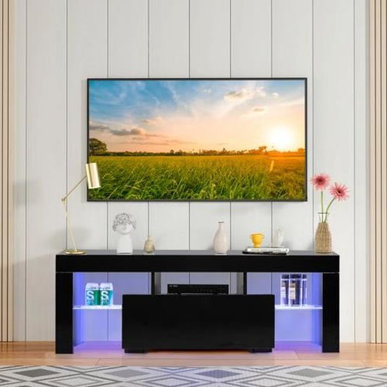 Meuble TV avec lumière bleue LED,avec 1 Tiroirs,130 x 35 x 45cm,noir — free download