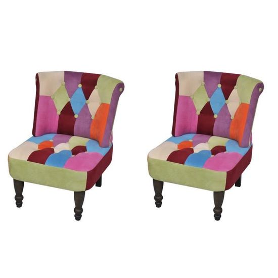 2PCS Fauteuil Chaise style France design patchwork multi couleur moderne pour Chambre Salon Confort Durable