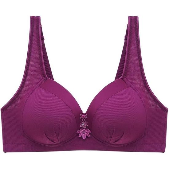 Soutien-gorge Push-up Sans Armatures à Fermeture Avant – Confortable, Anti-affaissement – Tissu Doux, Bretelles Larges – Couleurs Rose, Abricot, Violet, Noir - 7