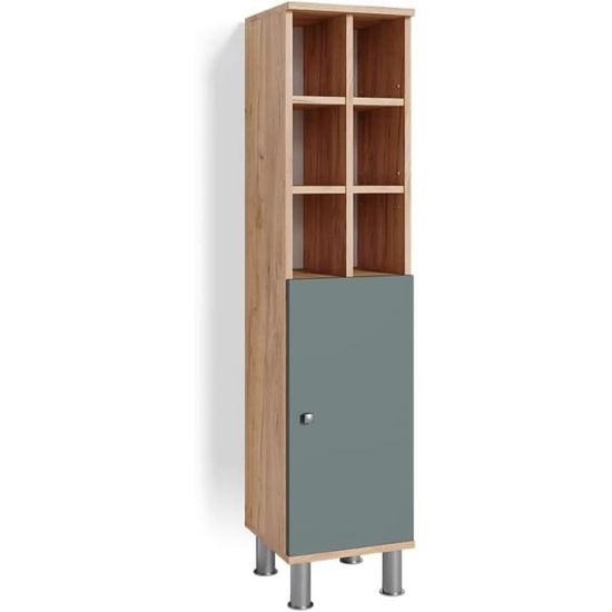 Ensemble De Meubles Salle De Bain Fynn - 3 Pièces (Armoire Miroir, Meuble Lavabo, Armoire Centrale) - Vert/Chêne Doré