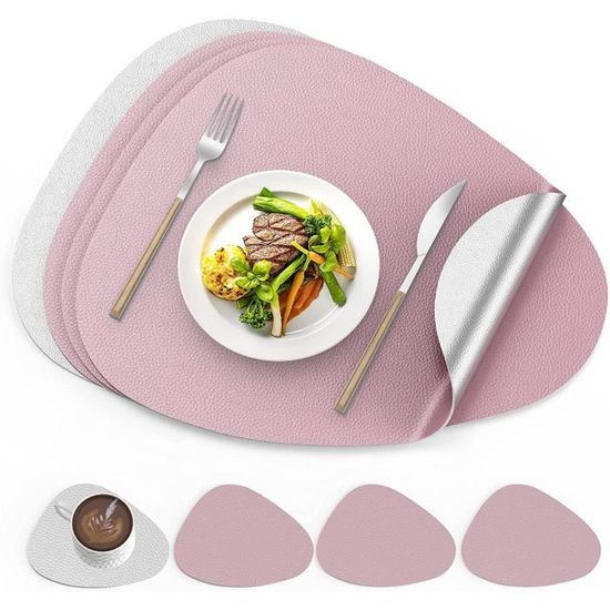 Winknowl Sets de table, Lot de 4 sets de table en similicuir - Résistants à la chaleur, aux taches, aux rayures, antidérapants, essuyables, imperméables, pour intérieur/extérieur - Pour décoration de