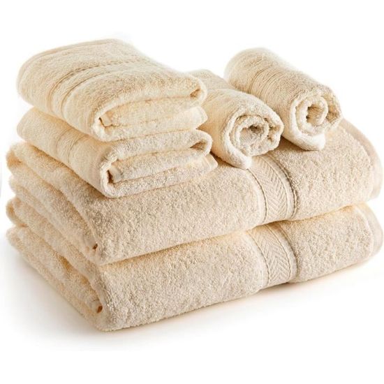 SK Studio Lot De 6 Serviettes De Bain Coton Égyptien - 2 Grandes Serviettes, 2 Essuie-mains, 2 Gants De Toilette - Blanc Ultra Absorbant