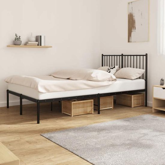 Tête De Lit En Métal Noir 140 Cm - Avec Pieds, Design Élégant Pour Chambre à Coucher