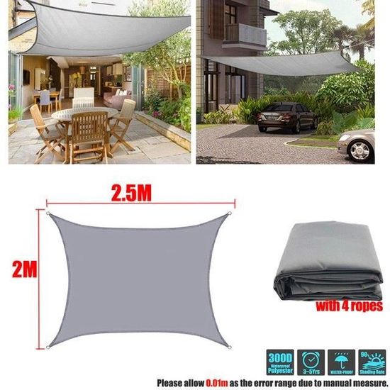 VOILE D'OMBRAGE,2x2.5mVoile D'ombrage En Polyester Imperméable, Carré