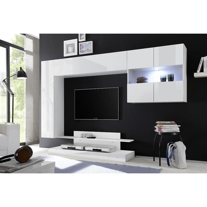 LEONTINE LAQUE BLANC ENSEMBLE COMPOSITION MEUBLE TV TENDANCE