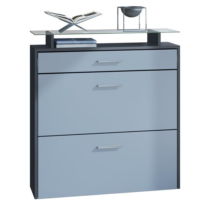 Vladon Meuble à chaussure Malea 89 x 96 x 23 cm Corps en anthracite mat - façades en Denim mat
