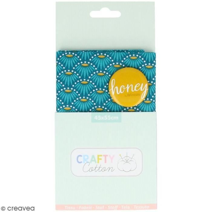 Coupon de tissu coton Crafty cotton - Fleurs géométriques - Fond Bleu pétrole - 45 x 55 cm Coupon de tissu Crafty cotton Artemio :