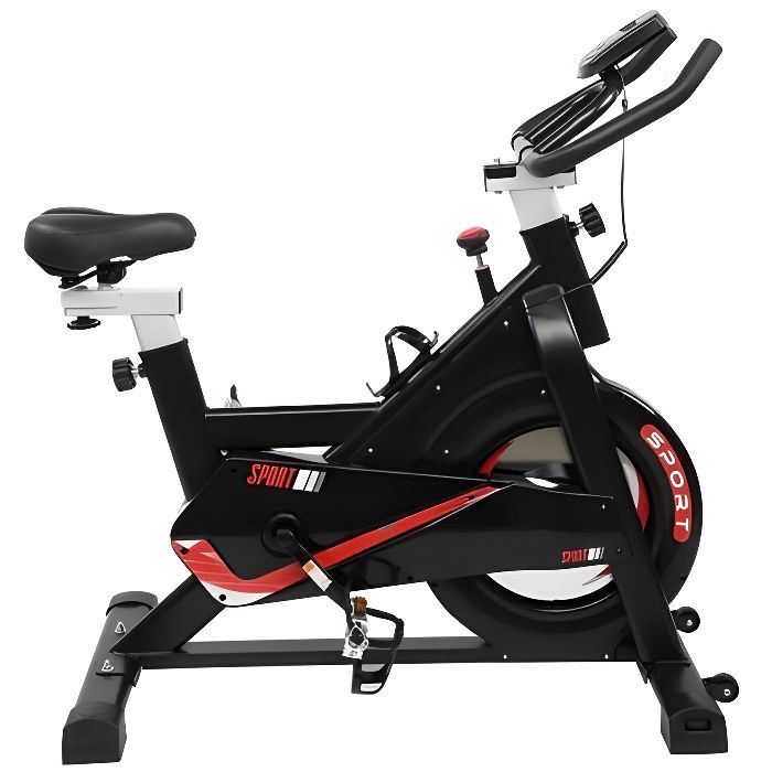 Vélo d'appartement - avec 8 niveaux siège réglables ,moniteur et guidons Noir et Rouge 105.5*56* (97-109)cm