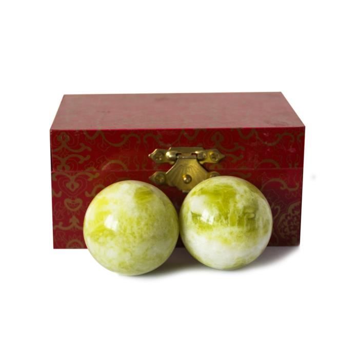 Boules de Santé Chinoises Baoding Boules d'exercice Main Soulagement Stress Relaxation Marbre Naturel 3,5cm Vert Clair