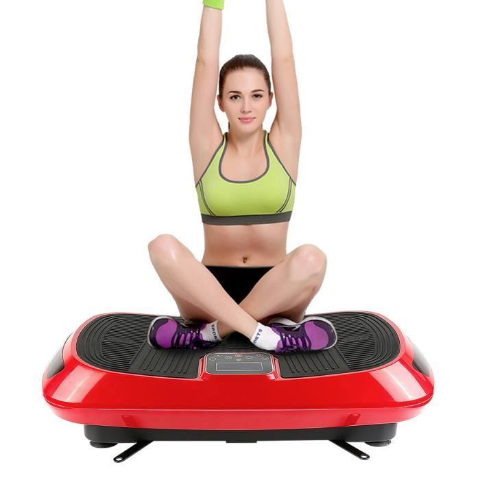 Plateforme Vibrante Oscillante 4D Appareil Fitness avec 2 Cordes de Traction,Haut-parleurs Bluetooth rouge/ noir