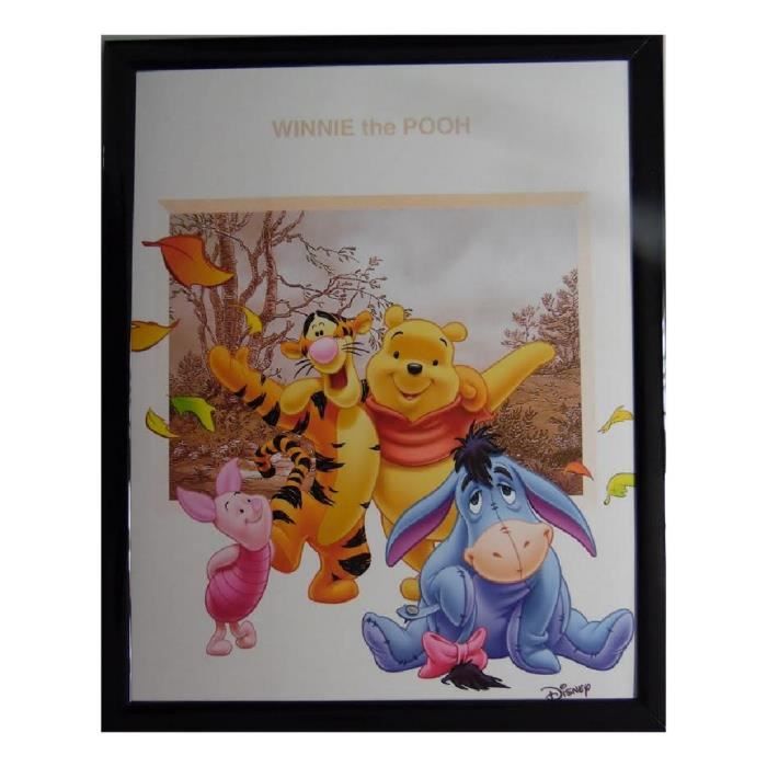 Tableau Winnie l'Ourson, Porcinet, Tigrou et bourriquet 20 x 25 cm Disney cadre feuille rect