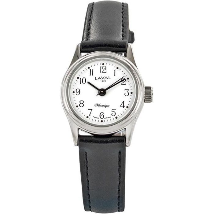 Jouailla - Montre mécanique pour femme à chiffres arabes et bracelet synthétique noir