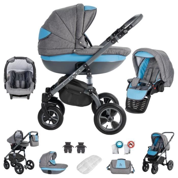 Friedrich Hugo Greyline - 3 en 1 poussette combiné pack de voyage - roue en airr - Couleur: Blue
