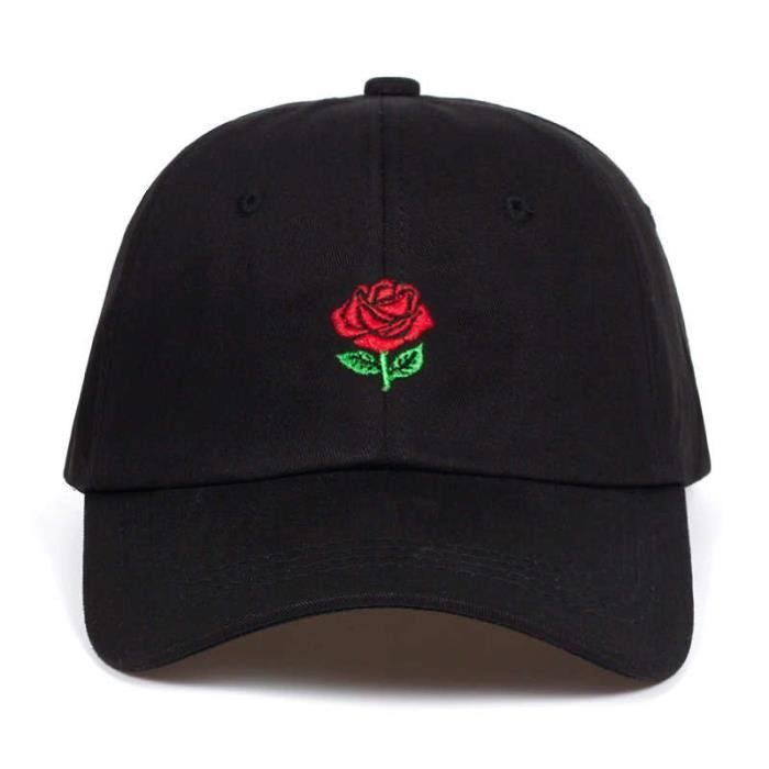 Casquette de papa en coton noir 100%, rose brodée, chapeau pour hommes, femmes, Hip-hop mode, képi de golf, neuf Black -AUDP03462
