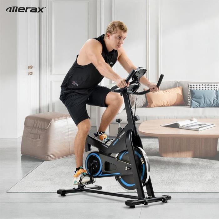 Vélo Spinning Biking d'Appartement Cardio, Poids d’Inertie de 10 KG, Programme, Silencieux, Guidon et Siège Réglable, Bleu - Merax