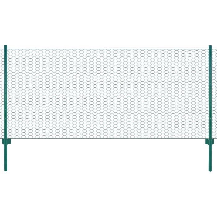 FNCM® Clôture avec poteaux en grillage métallique Style Moderne - Clôture de jardin Panneau de clôture Acier 25x0,75m Vert ❤2437