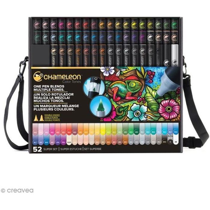 Coffret marqueurs Chameleon - Super Set - 52 feutres + accessoires Lot de marqueurs à alcool Chameleon : Collection : Deluxe