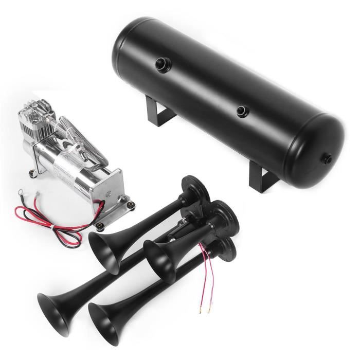 Cuque corne à air 12 V Kit de klaxon à air 12V 4 trompettes avec compresseur d'air 200psi réservoir d'air 3G pour train de