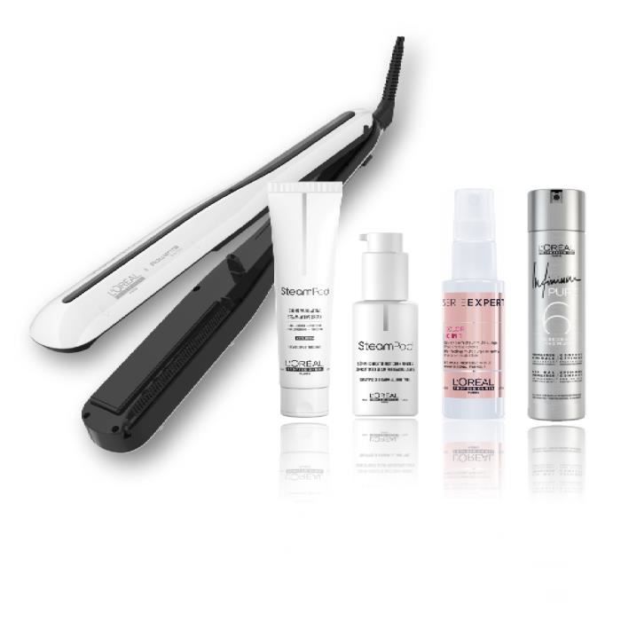 L’Oréal Steampod Lisseur 3.0 Cheveux Épais Crème 150ml + Sérum 50ml + Spray 10-EN-1 Vitamino Color 45ml + Laque Fixation Forte 75ml