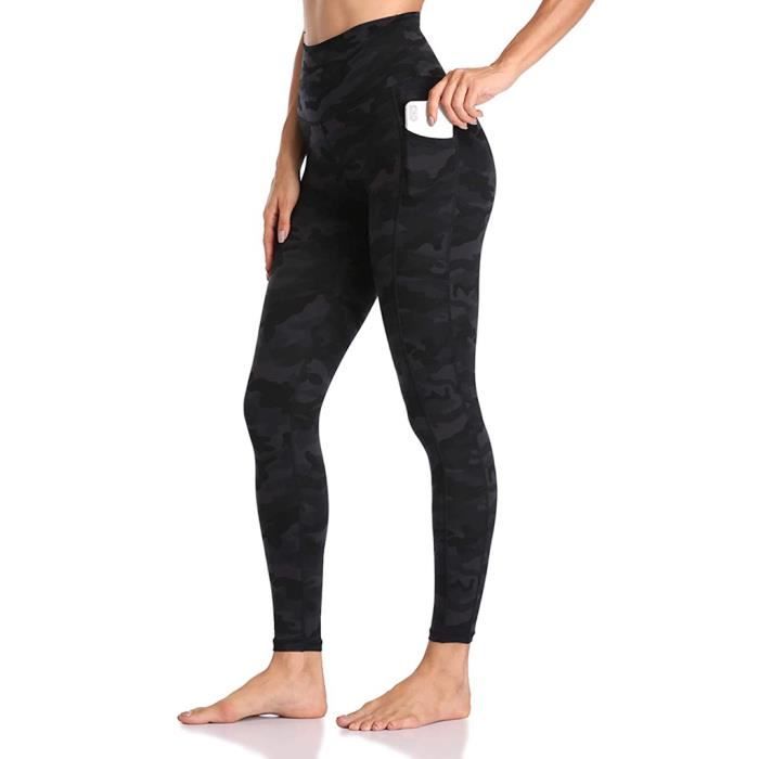 Pantalon de yoga taille haute sport pour femmes Leggings imprimés camouflage Vêtements de sport de poche Gris foncé