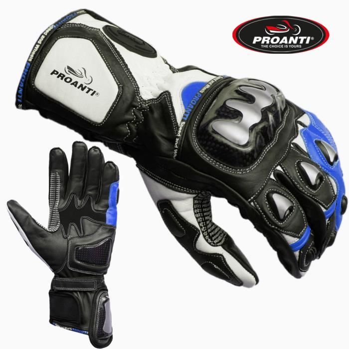 Gants moto Racing Pro bleu de PROANTI Homologué CE
