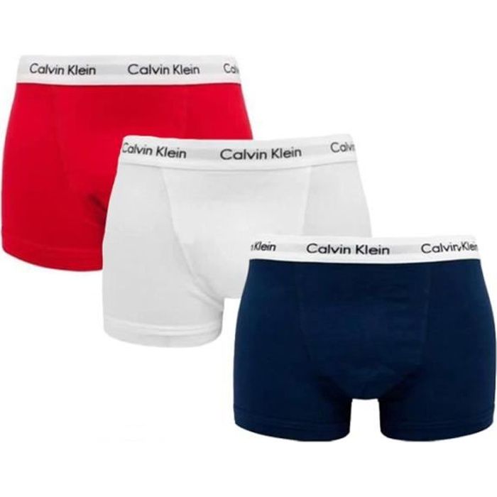 Homme CALVIN KLEIN Pack de 3 Boxers Coton Rouge-Marine-Blanc