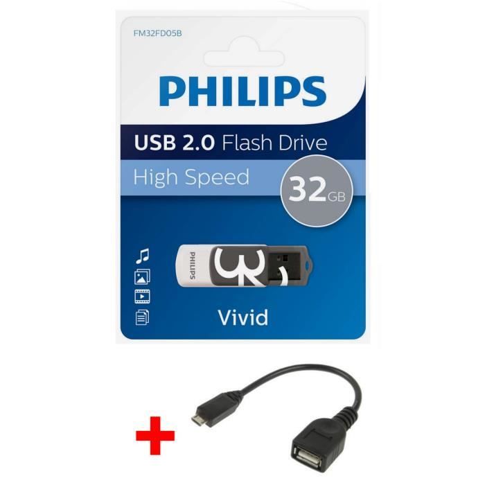Cle USB 32 Go Philips Vivid clef USB 32Go 2.0 + câble adaptateur OTG Micro USB