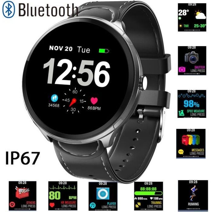 RMEGA® Montre Connectée Homme - Bluetooth - Smartwatch Montre -Intelligente - Sport Ecran Tactile pour Android - IP67 - Cuir