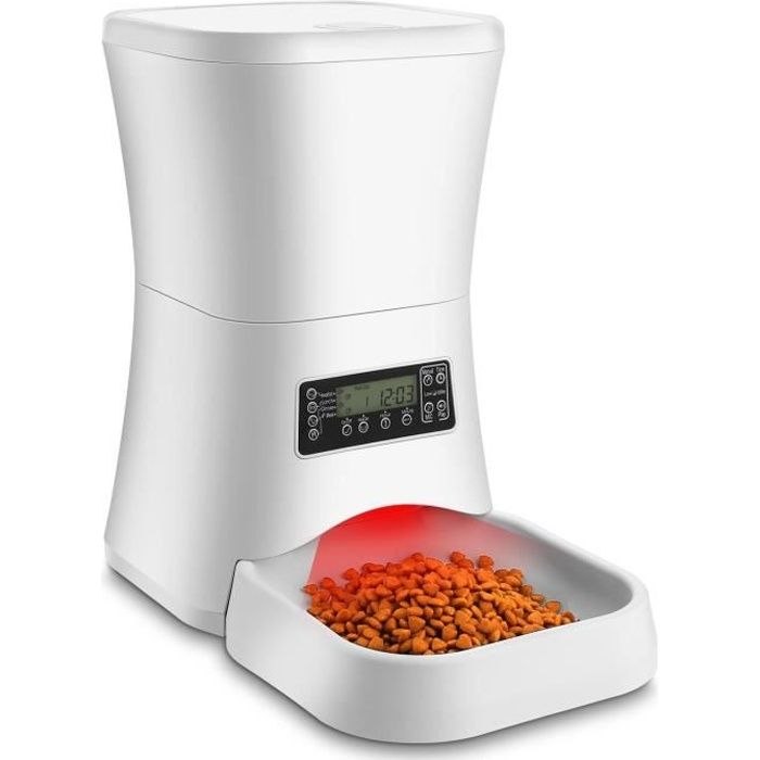 Sailnovo Distributeur Automatique de Nourriture 7L / Distributeur de Croquettes Pour Chats et Chiens, Blanc
