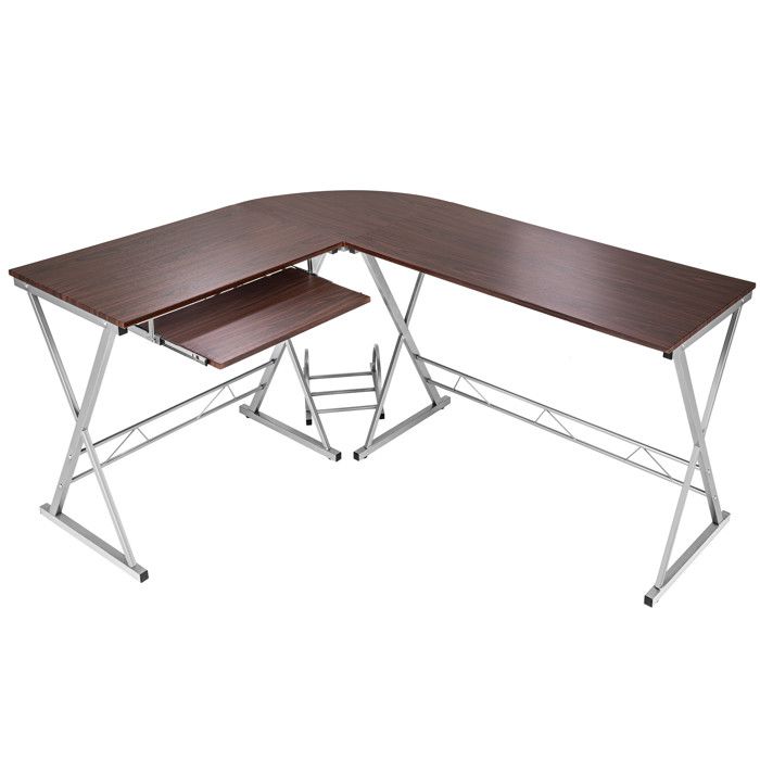 TECTAKE Bureau d’Angle Design Informatique Multimédia 170 cm x 135 cm x 75 cm Marron + 1 Tablette + 1 Support Unité Centrale