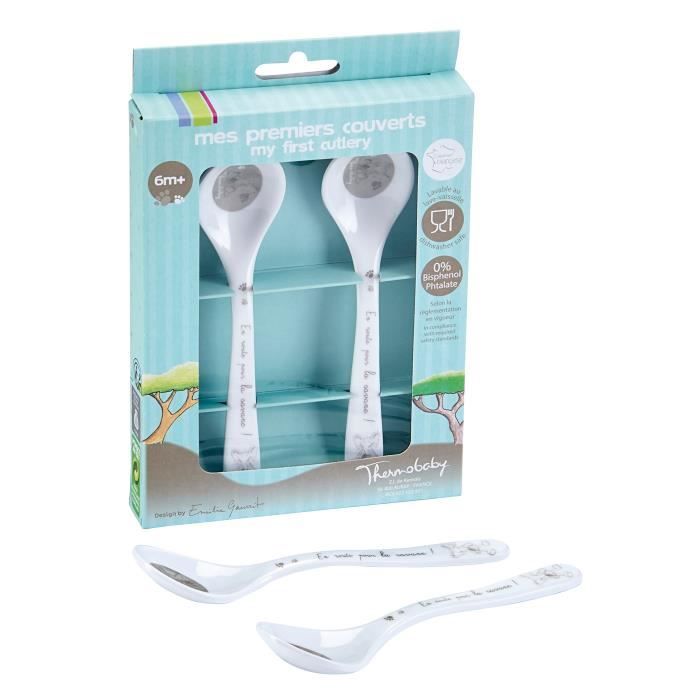 THERMOBABY Coffret -Mes Premiers Couverts- Set de 2 Cuillères Mélaminé Savane