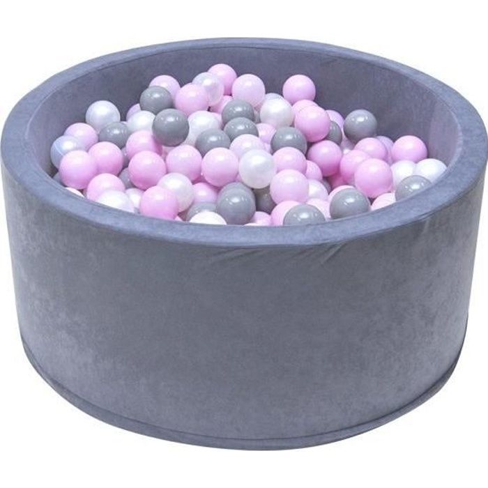 Piscine à balles - piscine à balles solide -90 x 40 cm - 200 balles - 7 cm - rose, blanc, gris