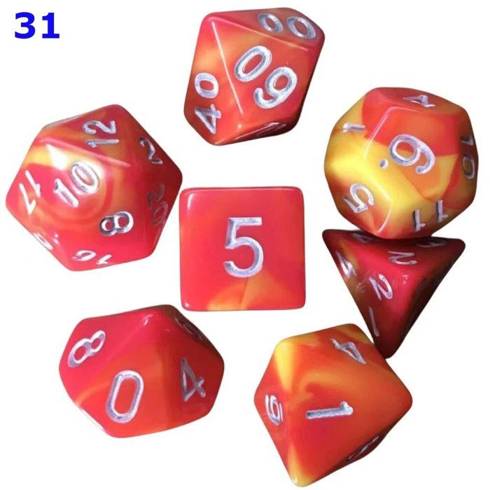 Lot De 7 Dés Polyédriques Multicolores – Acrylique Avec Motif Dragon – Jeux De Rôle, Jeux De Société – Cadeau Ideal