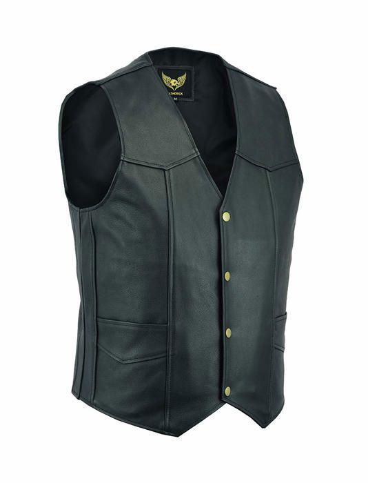gilet - cardigan leatherick - classic premium - veritable cuir noir gilet homme-style motard ou mode decontracte, noir, xl