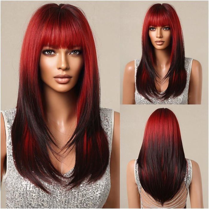 Perruque Courte Synthétique Rouge Avec Boucles Et Frange - 35 Cm, Résistante à La Chaleur