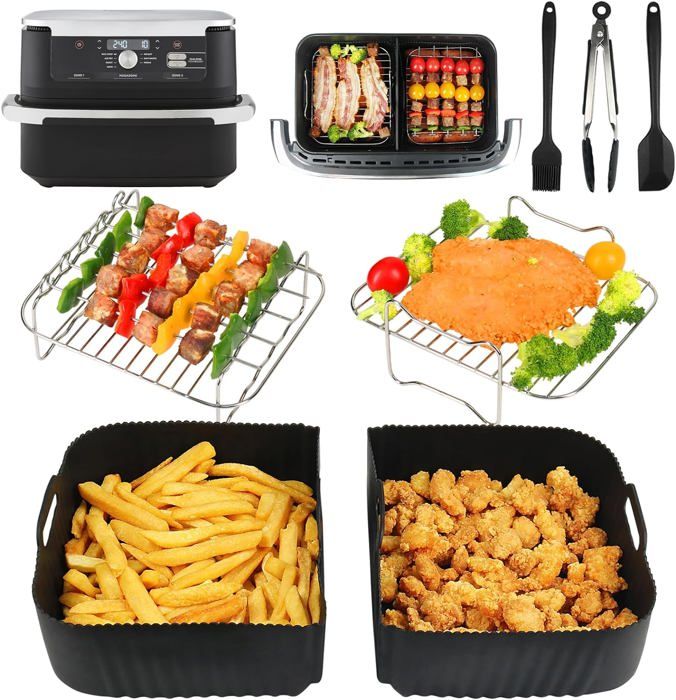 Kit D'accessoires Silicone Pour Friteuse Air Ninja Foodi Flex 10.4L AF500EU - 10 Pièces + 150 Feuilles De Cuisson - Antiadhésif Et Lavable