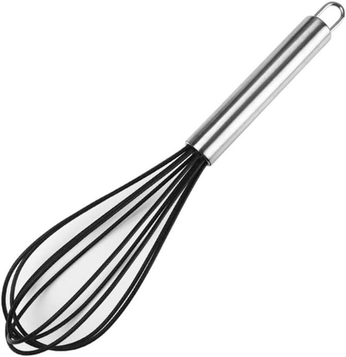 Fouet à Œufs En Acier Inoxydable 18/10 - 30 Cm, 12 Fils Flexibles - Poignée Silicone Noire Anti-dérapante Fouet 12 Fils Flexible