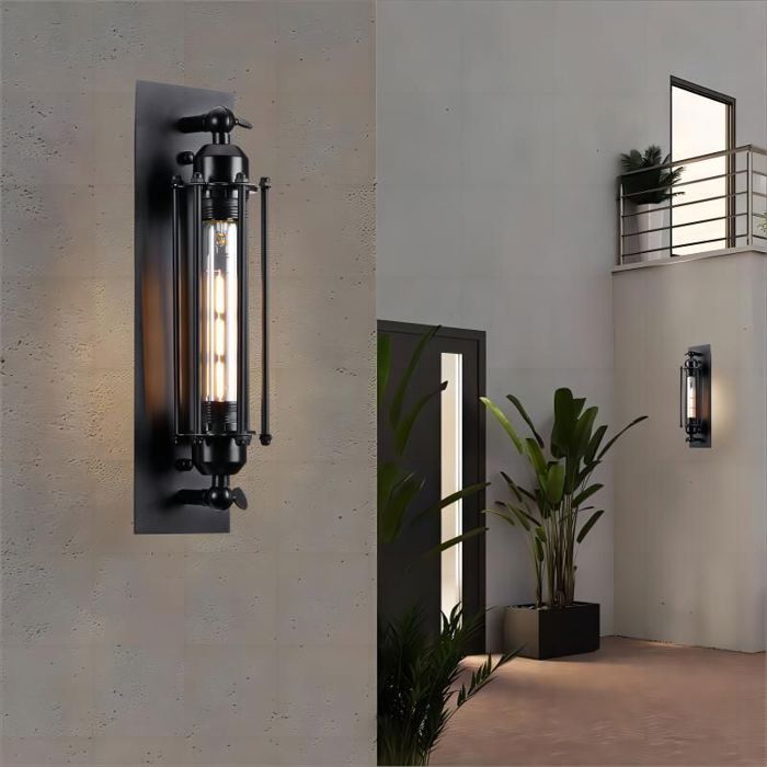 WOTTES 2pcs Applique Murale Vintage Exterieur Lampe Murale Industrielle Noir Applique murale Flute Rétro Pour Patio Jardin Balcon