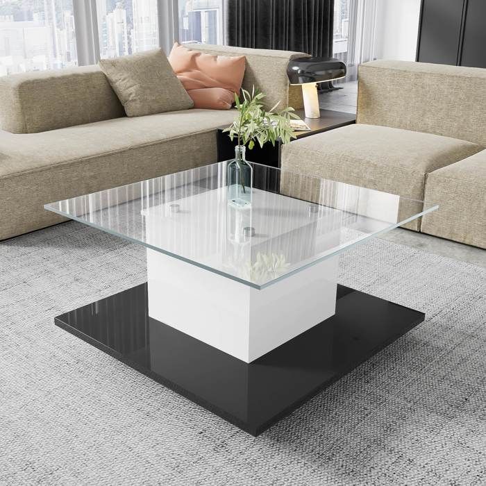 Table basse Table basse en verre brillant avec roulettes et