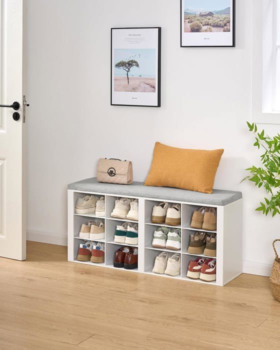 Banc à Chaussures Support à Chaussures avec Siège Banc avec Rangement Coussin 12 Compartiments pour Salon，Couloir Chambre