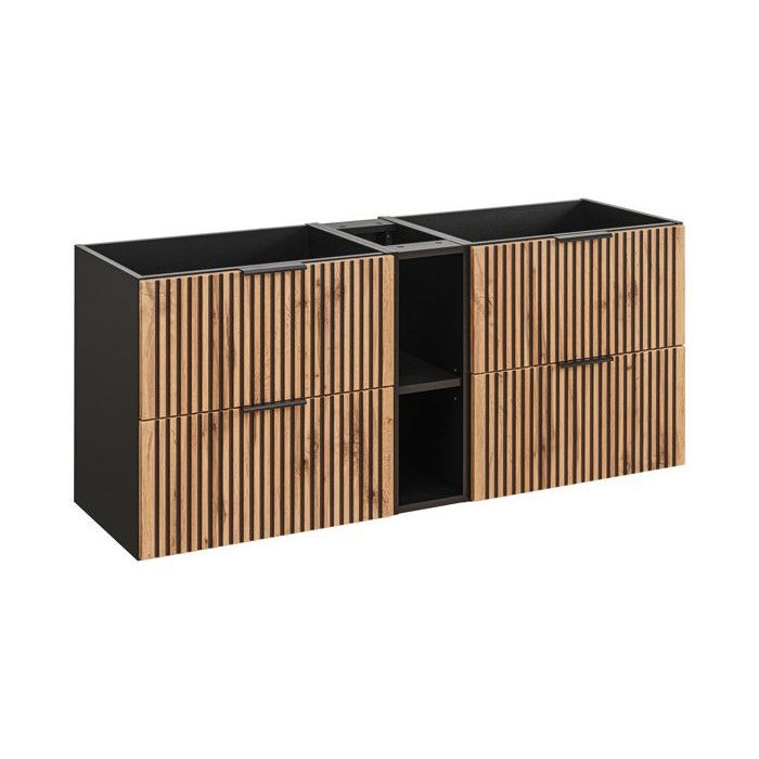 Double meuble sous vasque XILO - noir et chêne - 140 cm avec étagère - etension noir Double meuble sous vasque XILO - noir et chêne - 140 cm avec étagère - etension noir