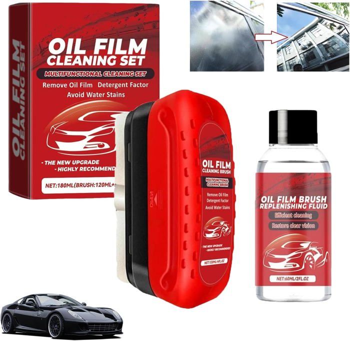 Kit Nettoyage Film Oléophobe Pare-Brise - Brosse + 150ml Décapant Huile Pour Vitres Auto
