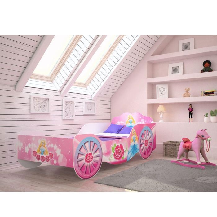 Lit enfant Caleche princesse 160x80 - 1001JOUETS - Rose - Panneau bois stratifié