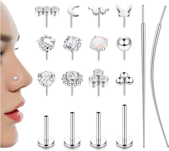 YADOCA 8 Pièces Piercing Nez Acier Chirurgical Hypoallergénique