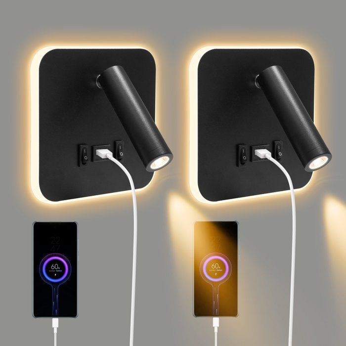 Lampe de Lecture de Chevet 3W + 9W 3000KLiseuse de Chevet avec Interrupteur Port de Charge USB Rotation à 360°Liseuses Murales
