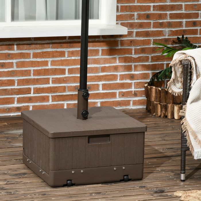 Outsunny Base De Parasol Multifonction 3-en-1 : Pied Lesté + Table Basse + Bac à Fleurs Avec Roues Et Poignées – 80 Kg De Sable, 53 X 53 X 47 Cm, Noir