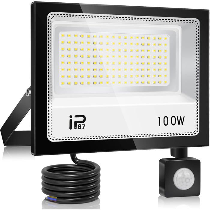 YZYFACAI 100W Projecteur LED Detecteur de Mouvement 10000lm Spot LED Exterieur 7000K Blanc Froid IP67 Etanche Super Lumineux Eclaira