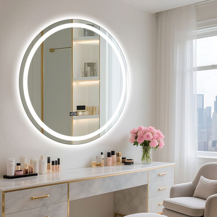 BIPLUT 60 cm Miroir Rond Salle de Bain avec LED Miroir Salle de Bain Lumineux Anti-buée